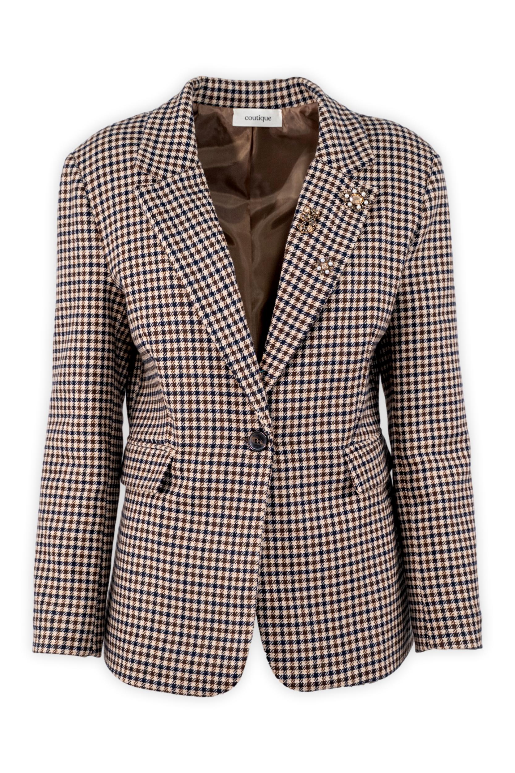 Check Blazer with Jewel Embellishments