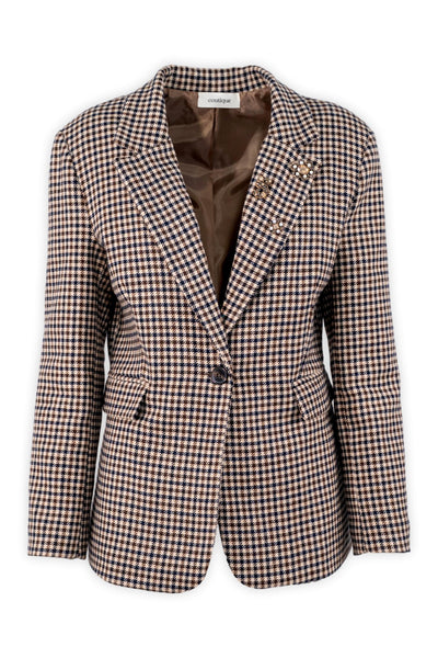 Check Blazer with Jewel Embellishments