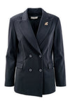 Blazer doppiopetto con rever a lancia e spilla gioiello