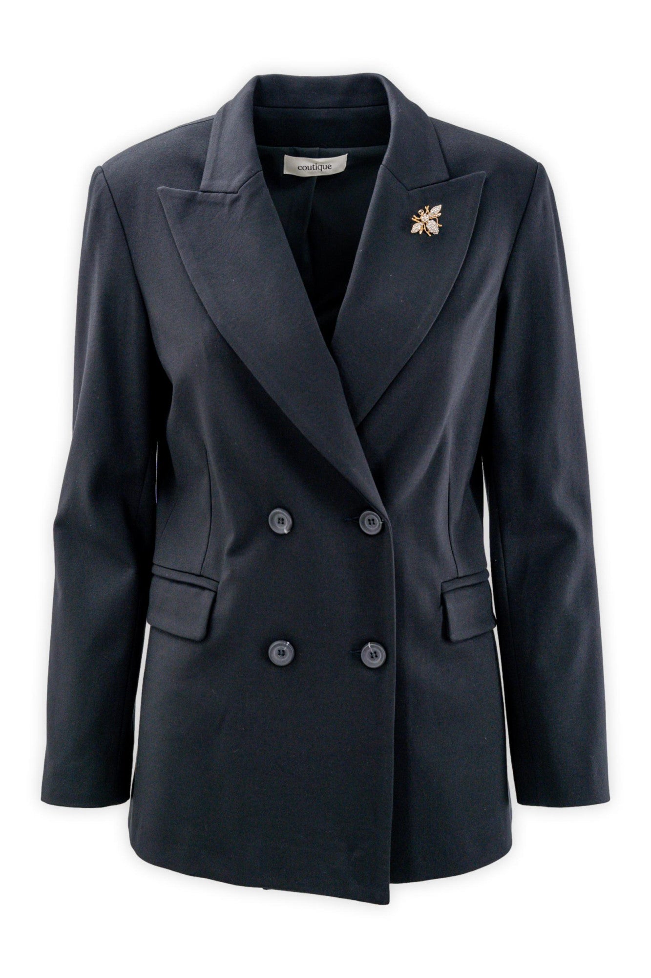 Blazer doppiopetto con rever a lancia e spilla gioiello