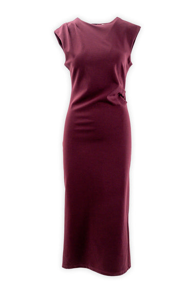 Long sleeveless dress with side ruffle