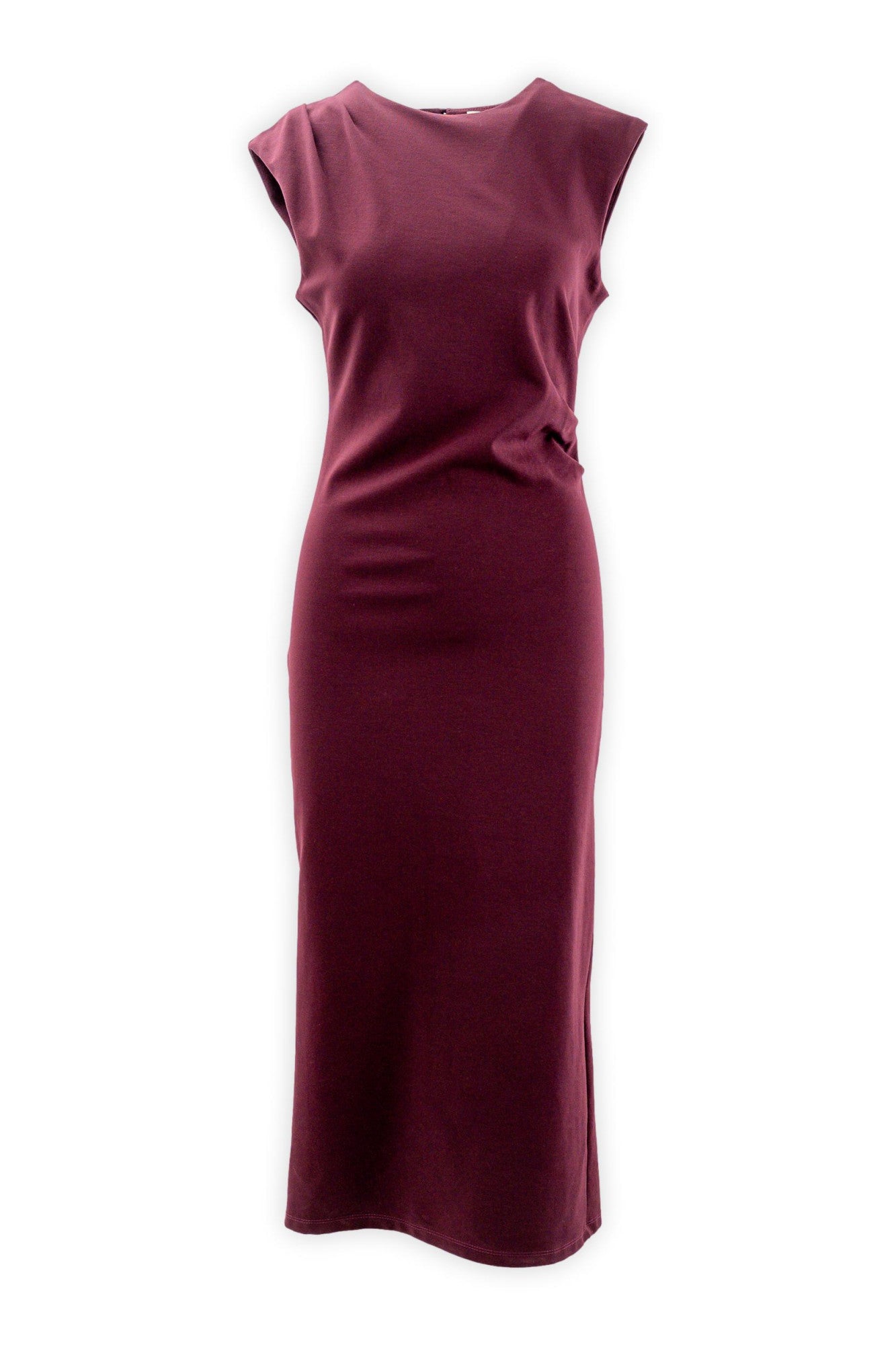 Vestito lungo smanicato con arriccio laterale