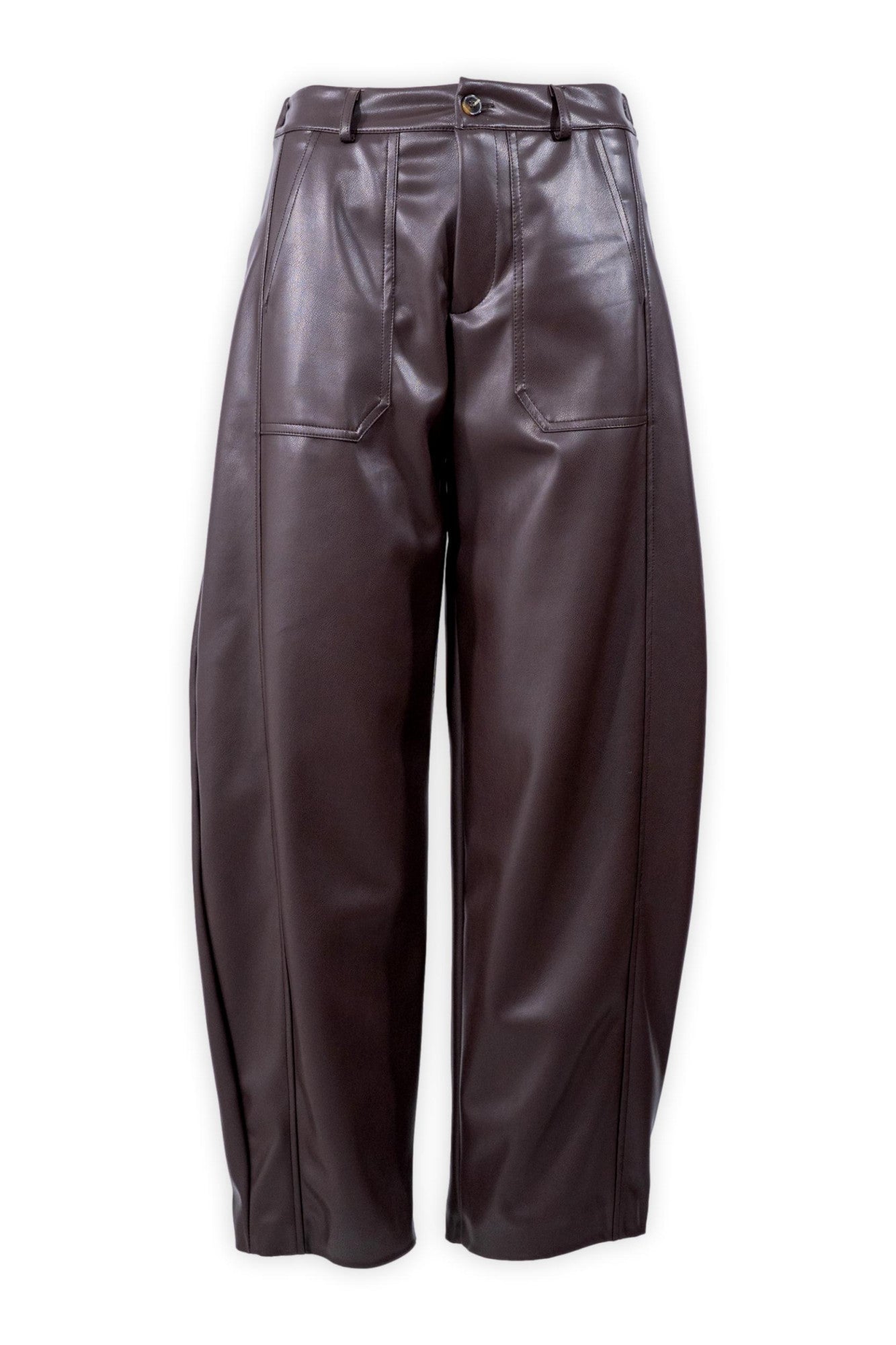 Pantalone ovetto in ecopelle con tasconi frontali