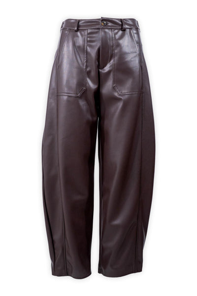 Pantalone ovetto in ecopelle con tasconi frontali