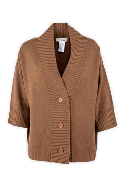 Oversized Cardigan with Kimono Sleeve and Buttons in Pure Wool