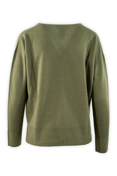 Maglia rasata in pura lana con scollatura V