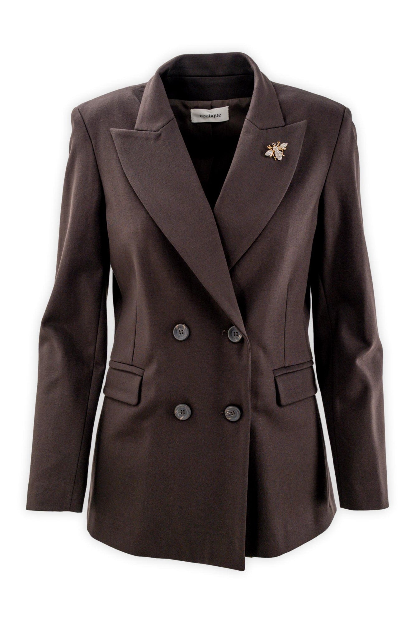 Blazer doppiopetto con rever a lancia e spilla gioiello
