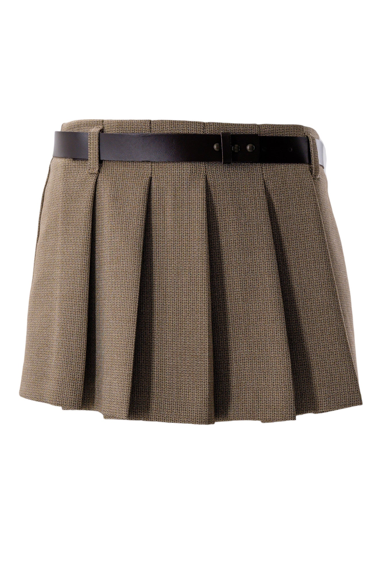 Pleated Mini Skirt-Shorts with Belt