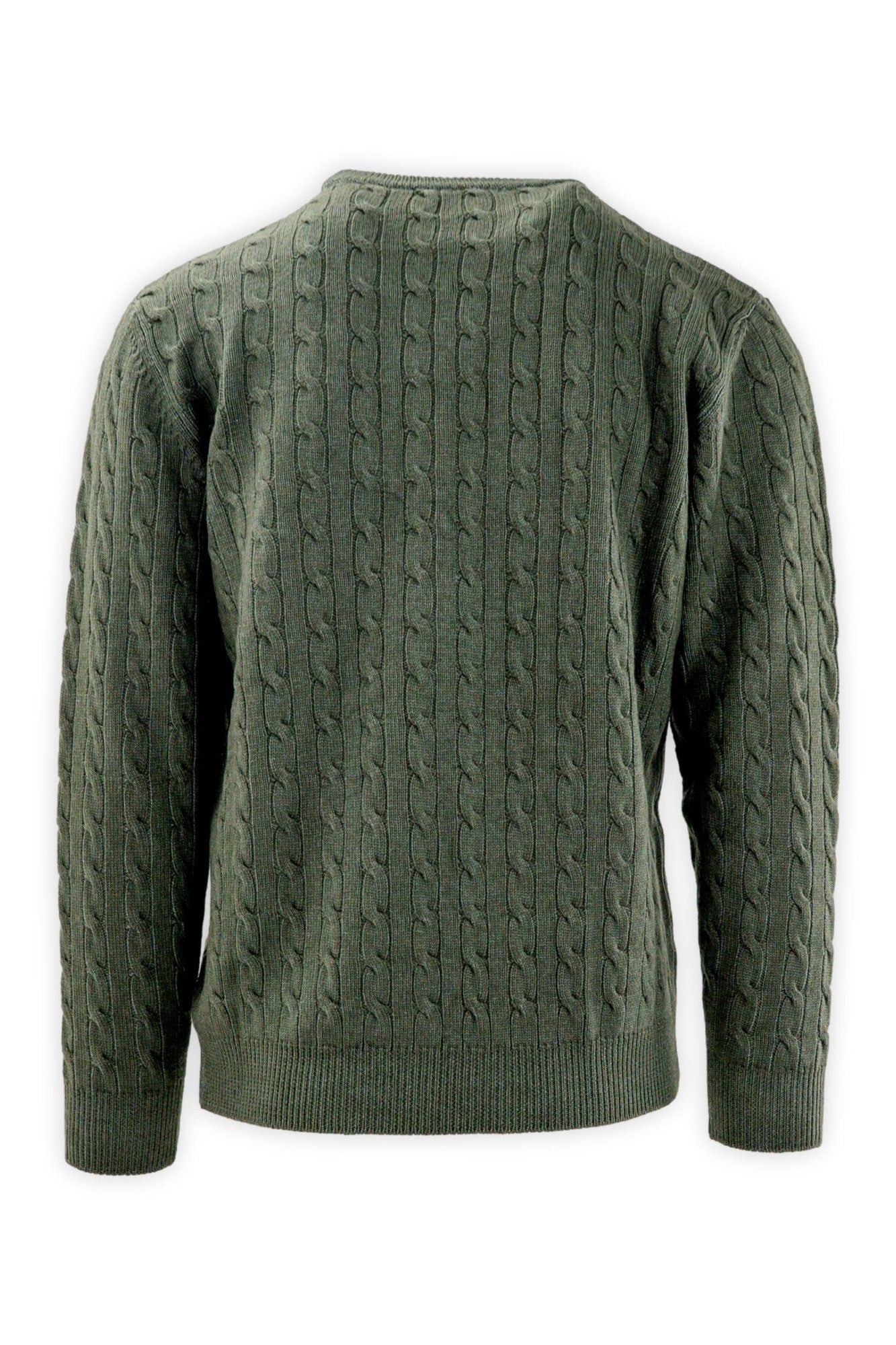 Maglia girocollo a trecce in pura lana merinos.