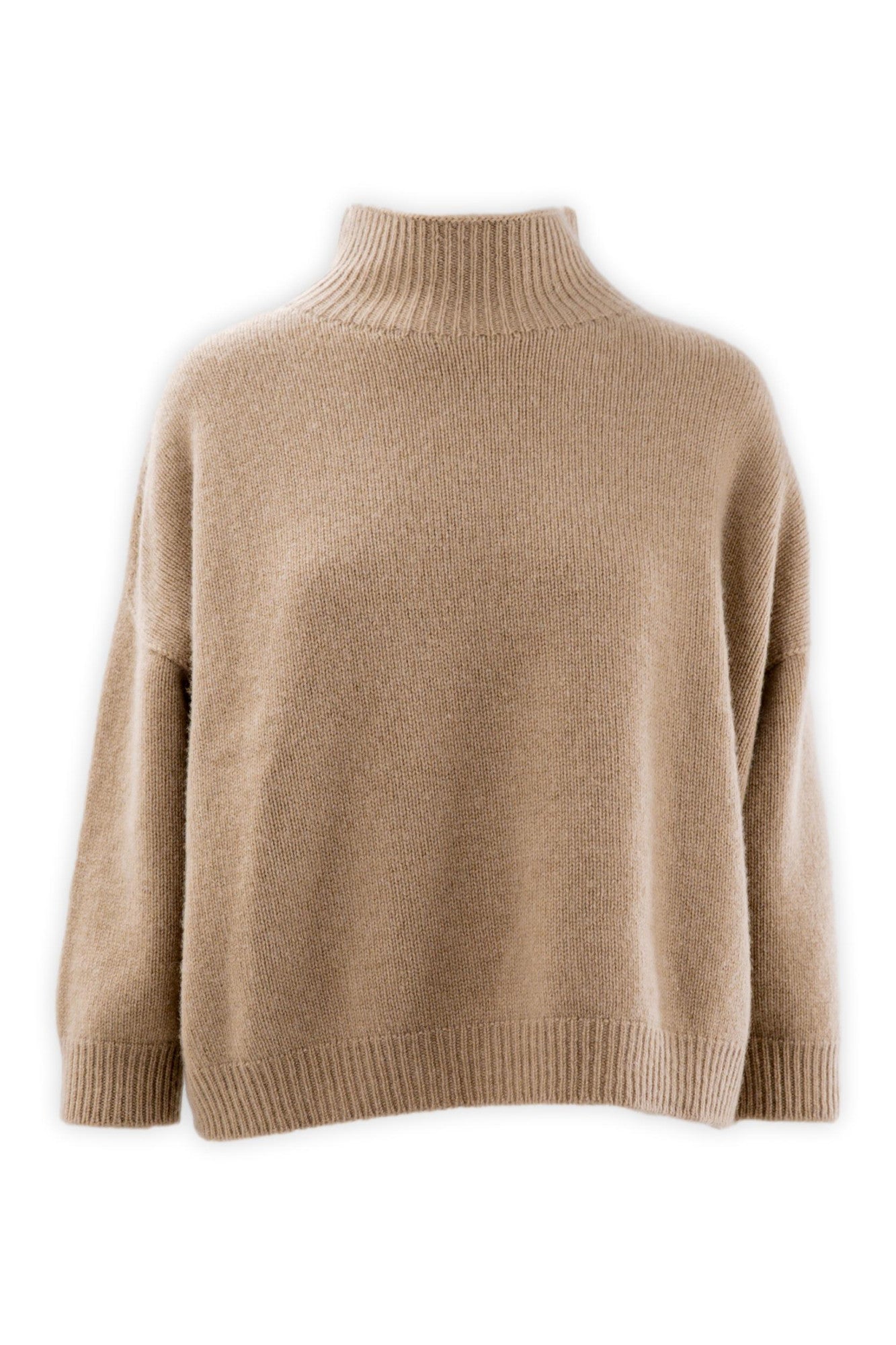 Maglia con collo a vulcano in puro cashmere finezza due fili