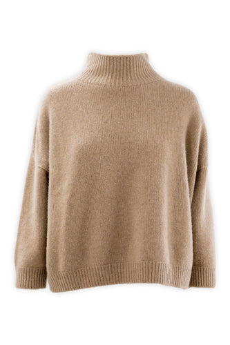 Maglia con collo a vulcano in puro cashmere finezza due fili