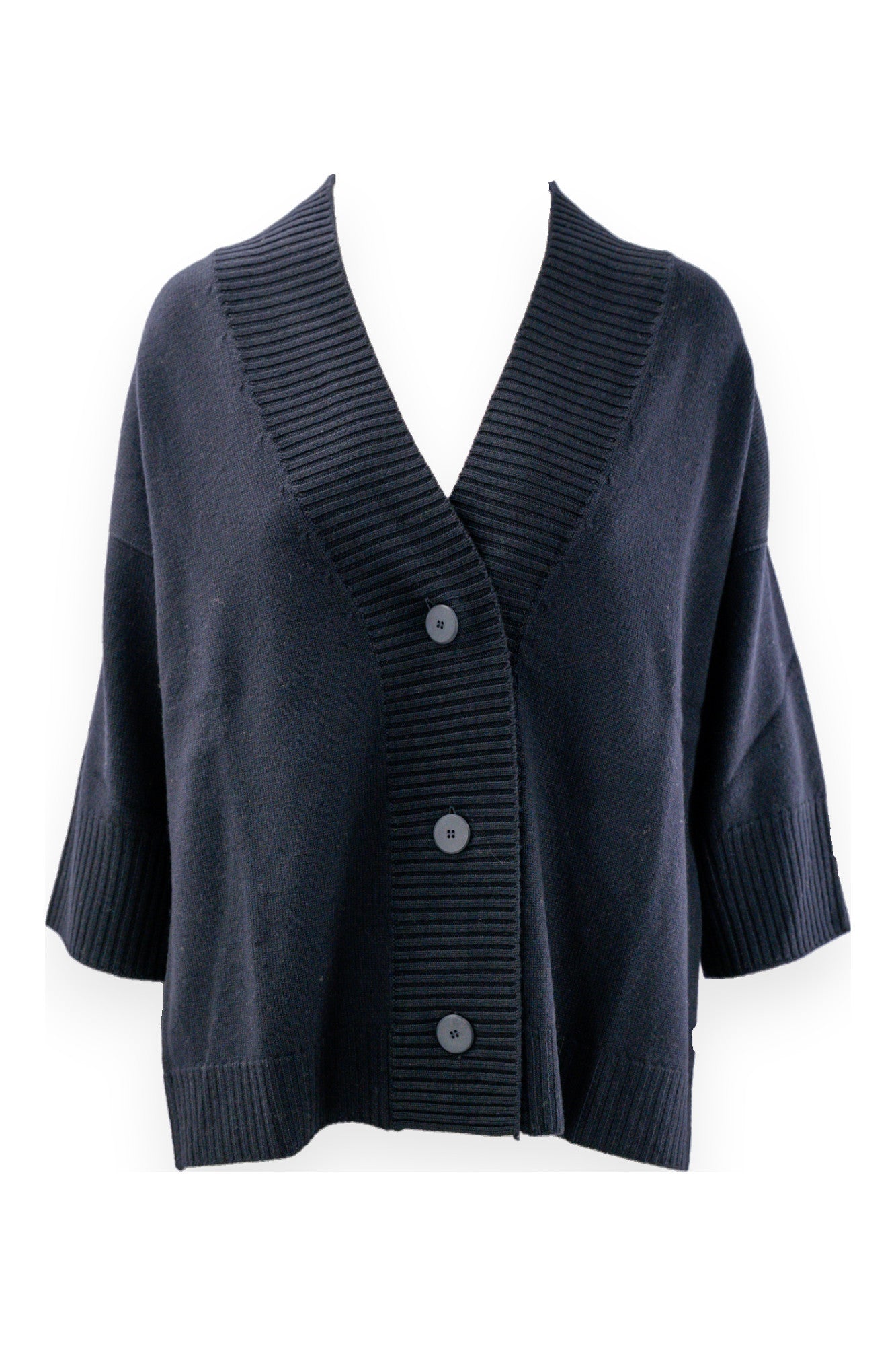 Cardigan ampio con manica kimono e bottoni in lana pura