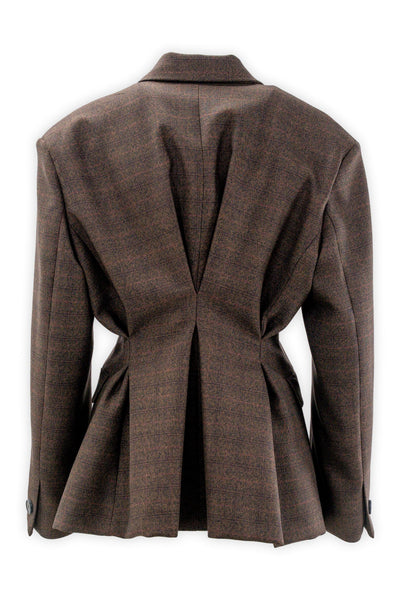 Giacca doppiopetto check con pinces arricciate in vita