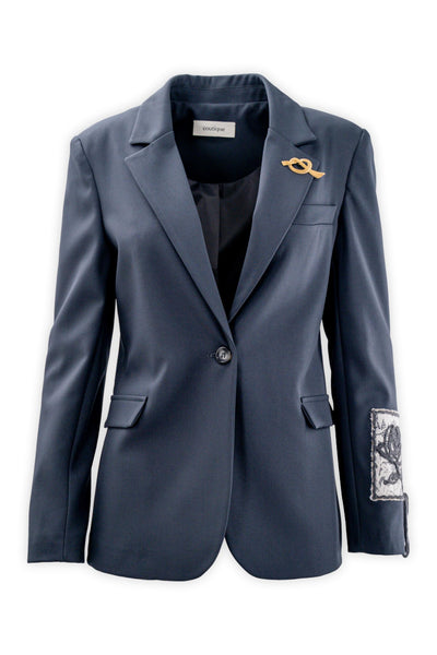 Single-breasted lined blazer with sleeve embroidery