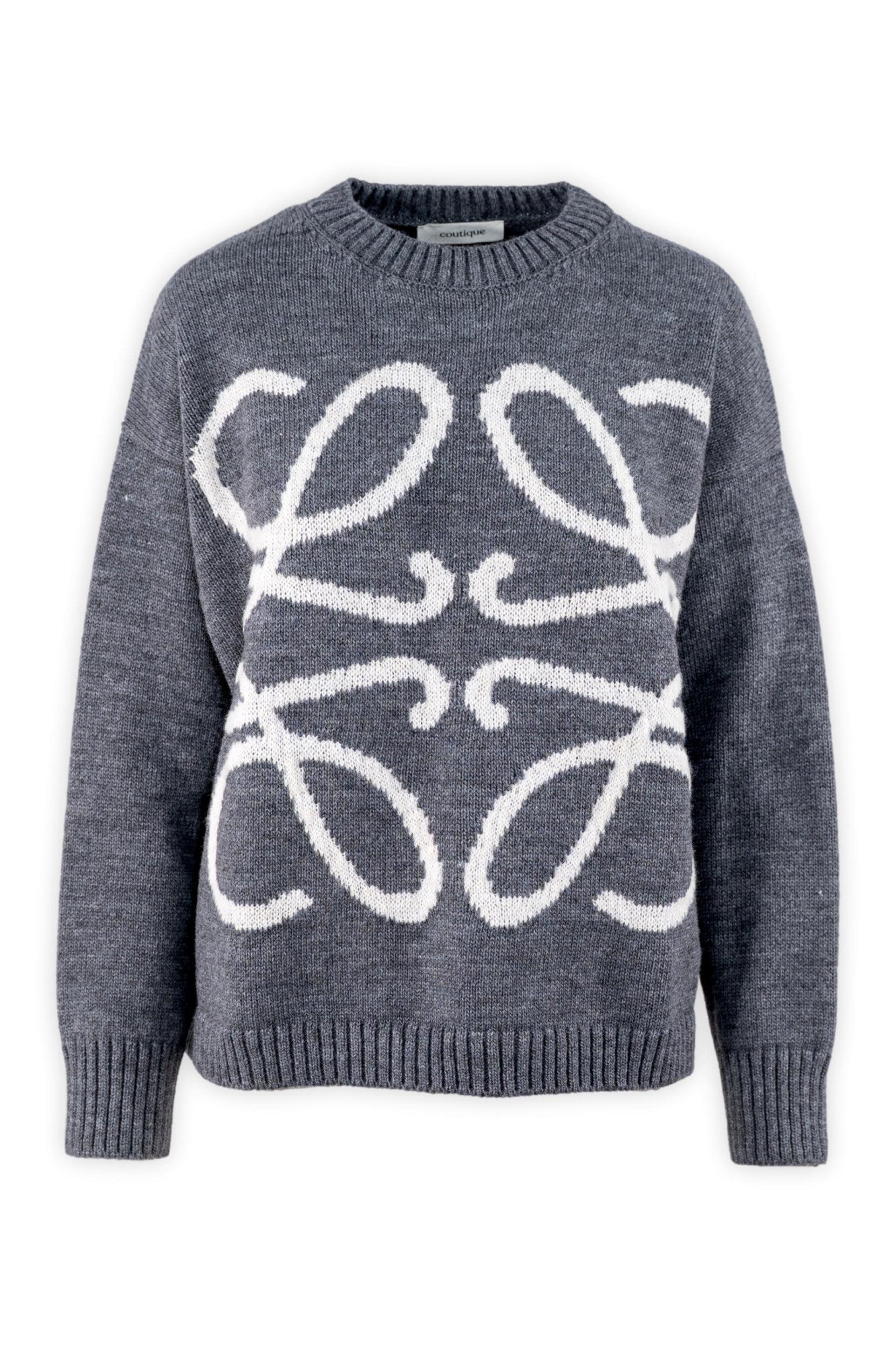 Crew Neck Sweater with Ribbed Edges