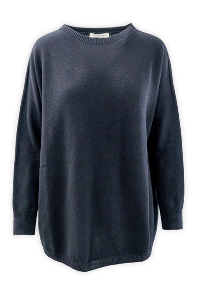 Pure cashmere crewneck with rounded bottom