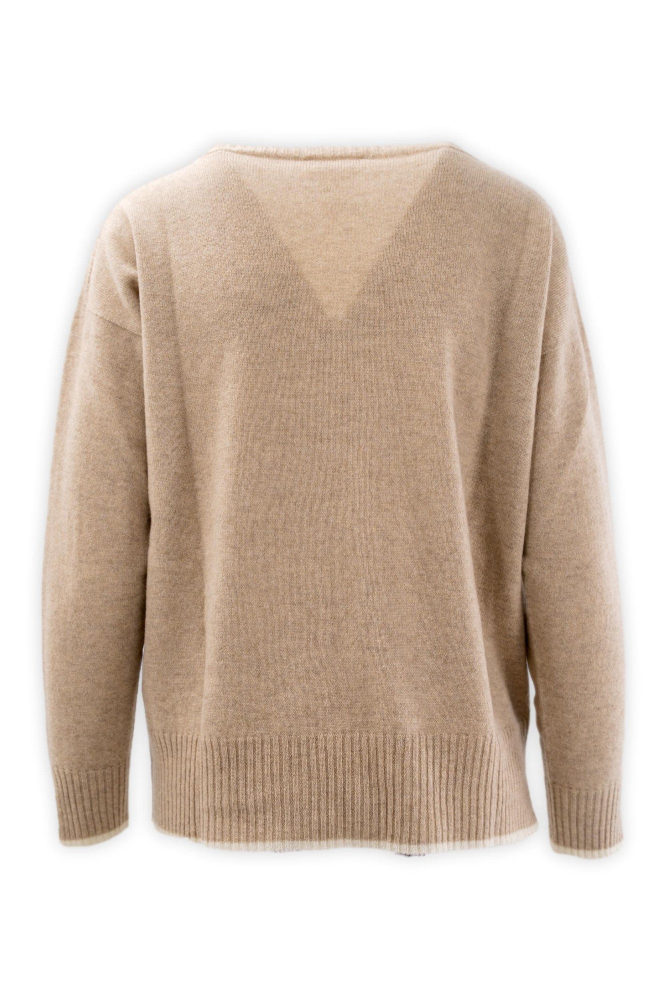 Maglia girocollo in puro cashmere con taschina e profili a contrasto