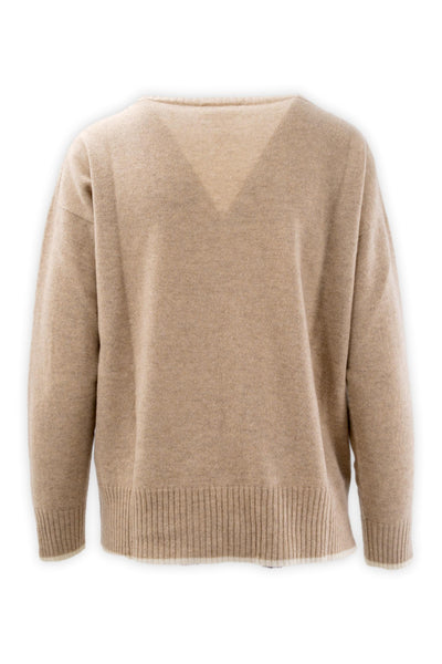 Pure cashmere crew neck sweater with pocket and contrasting trim