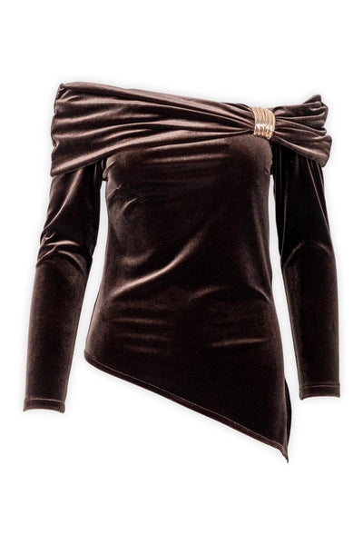 Maglia in ciniglia con collo drappeggiato