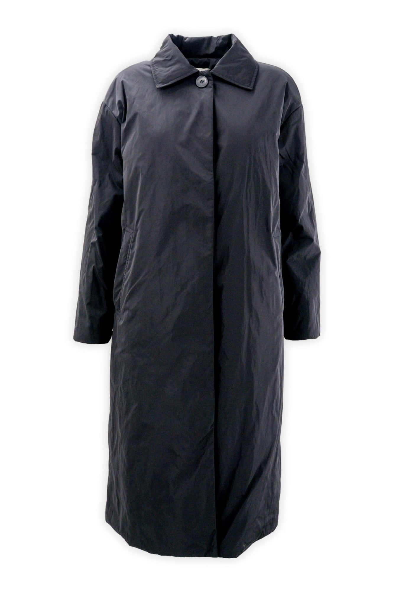 Cappotto in taffetà tecnico con chiusura a scomparsa