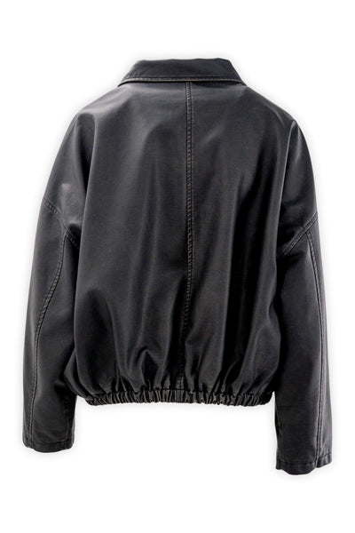 Distressed faux leather jacket with zip