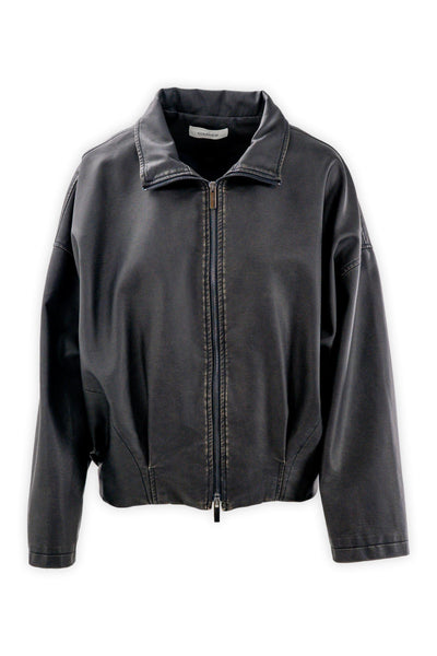Distressed faux leather jacket with zip