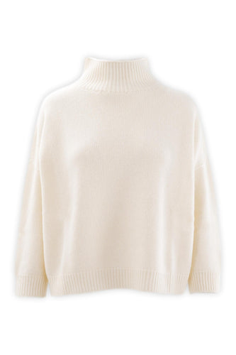 Maglia con collo a vulcano in puro cashmere finezza due fili