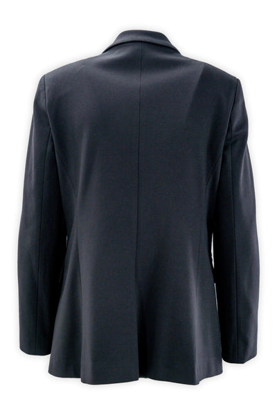 Double-breasted blazer with peak lapels and jewel brooch