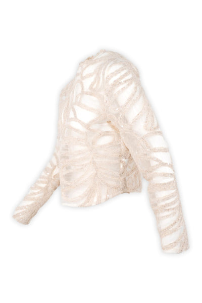 Blusa in tulle con ricami in lana