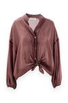Camicia in pregiato lyocell con collo alla coreana