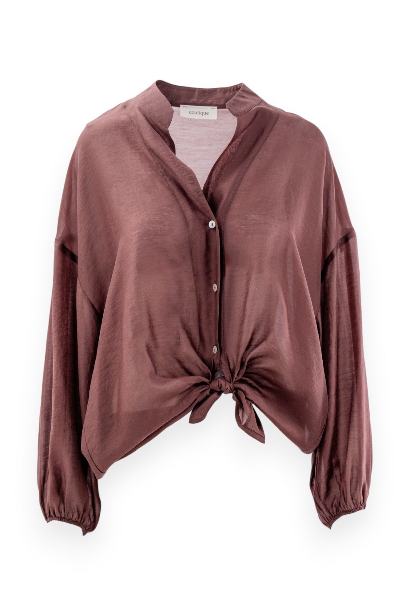 Camicia in pregiato lyocell con collo alla coreana