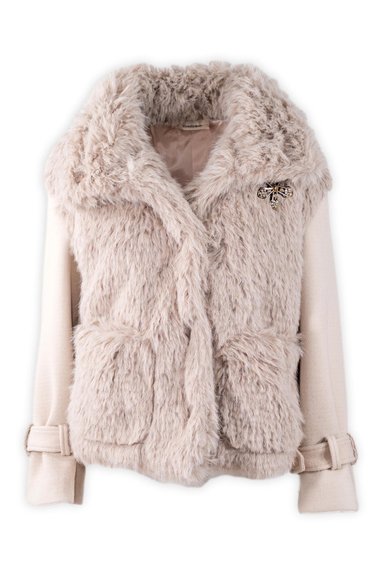 Giacca biker corta con eco-pelliccia