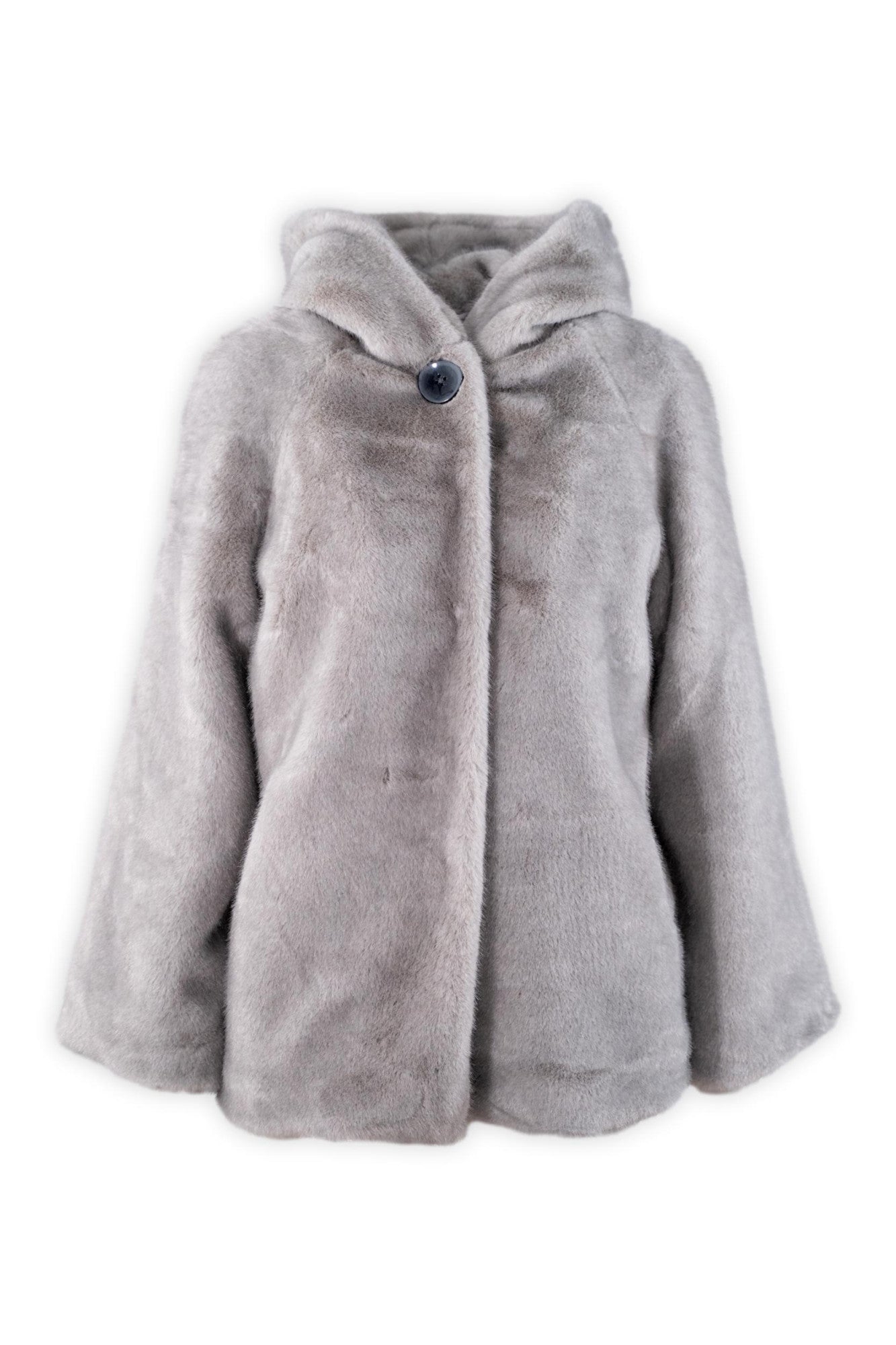 Eco-pelliccia raffinata con cappuccio e maxi bottone