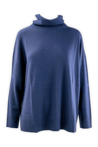 Maglia in pura lana con collo ciambella e spacchi laterali