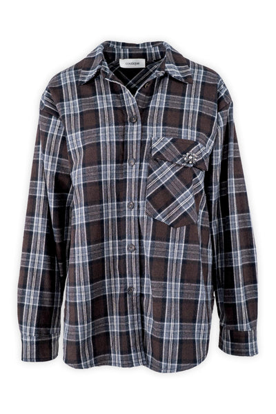 Camicia in flanella a quadri con dettaglio gioiello