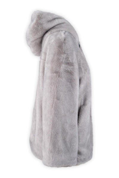 Eco-pelliccia raffinata con cappuccio e maxi bottone