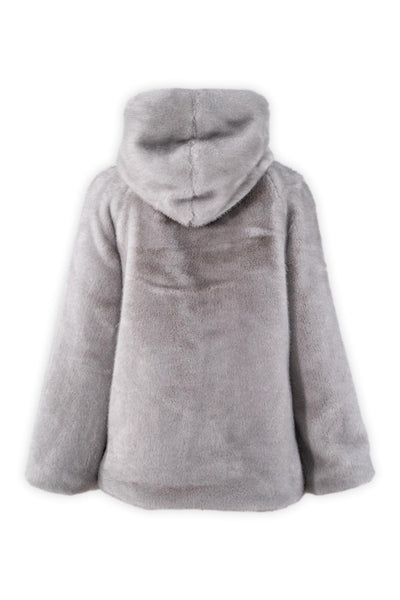 Eco-pelliccia raffinata con cappuccio e maxi bottone