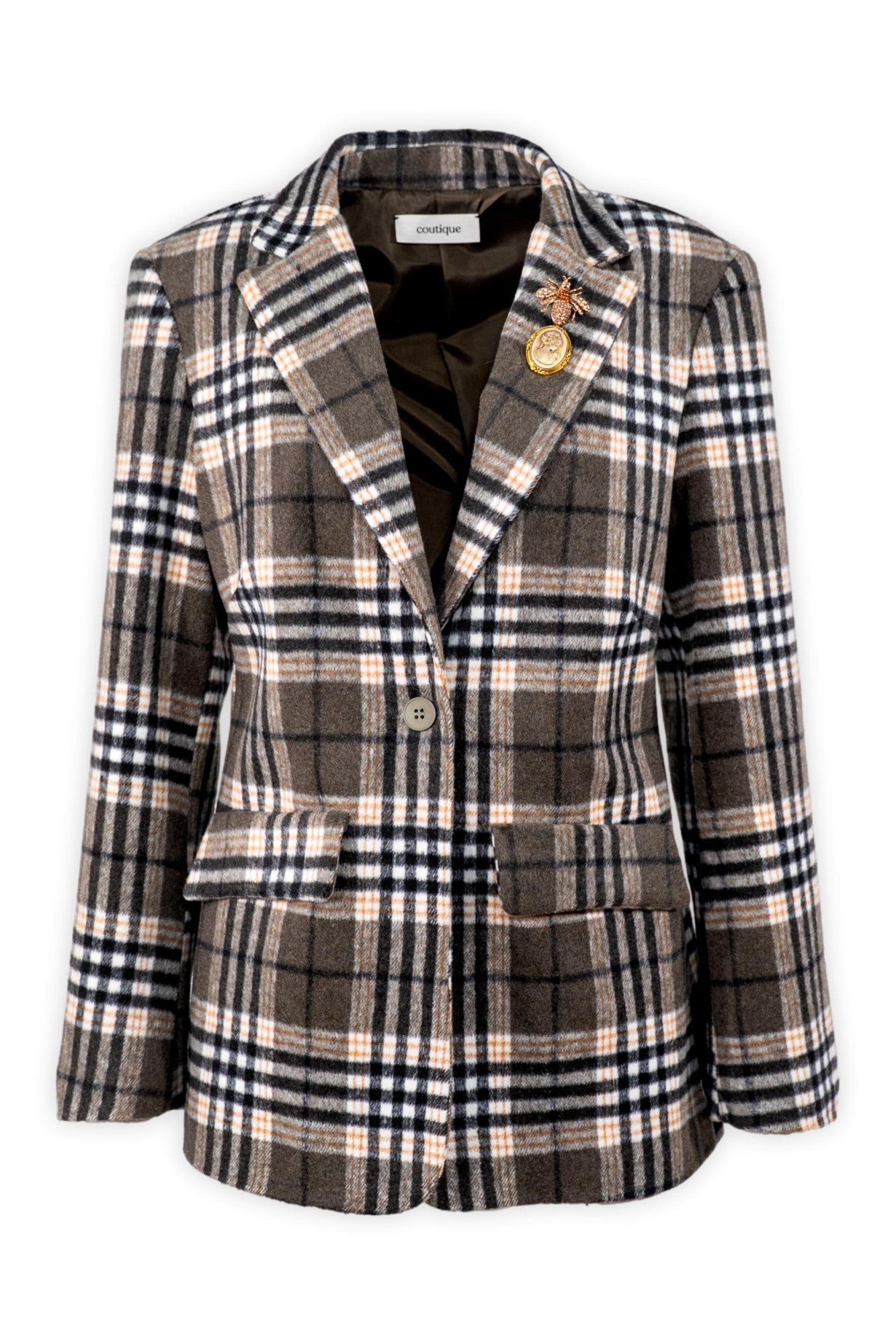 Blazer  a quadri con spilla gioiello