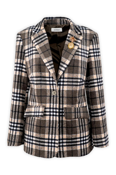 Blazer  a quadri con spilla gioiello