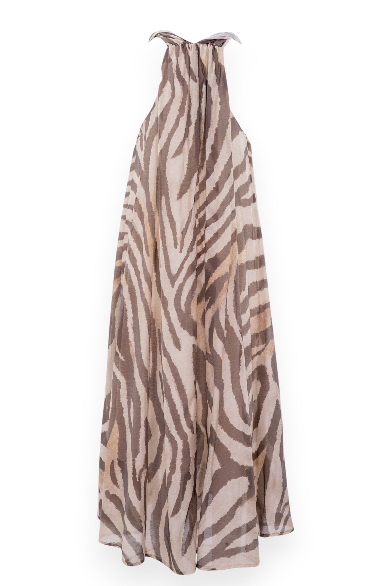 Abito lungo smanicato con scollo a V e motivo animalier